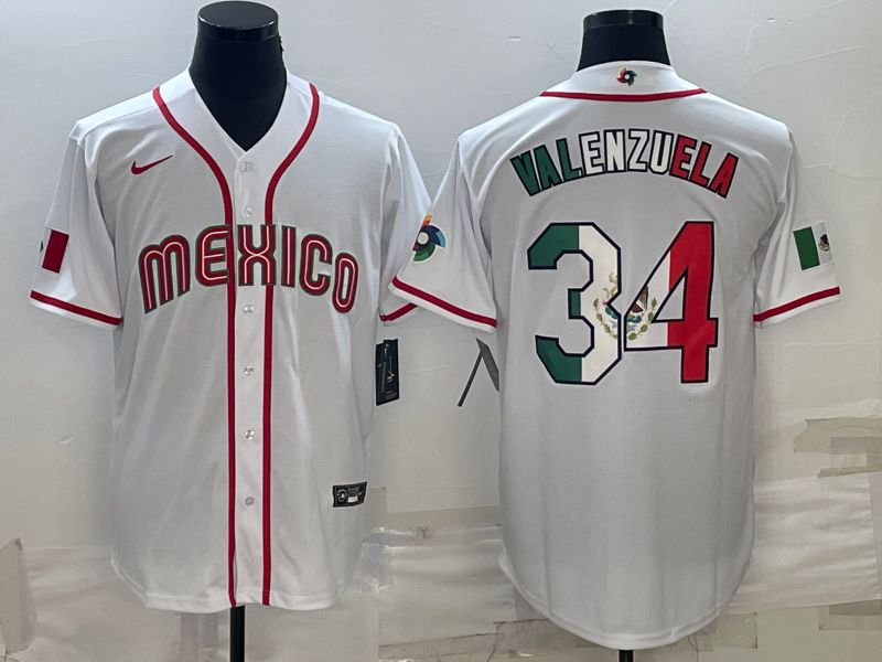 Men 2023 World Cub Mexico #34 Valenzuela White Nike MLB Jersey4